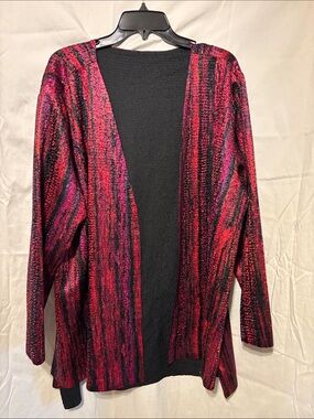Open-Front Women’s Red & black stretch satin topper. Reversible to black